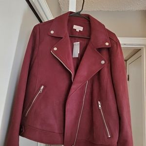 NWT Loft Burgundy Faux Suede Moto Jacket Large